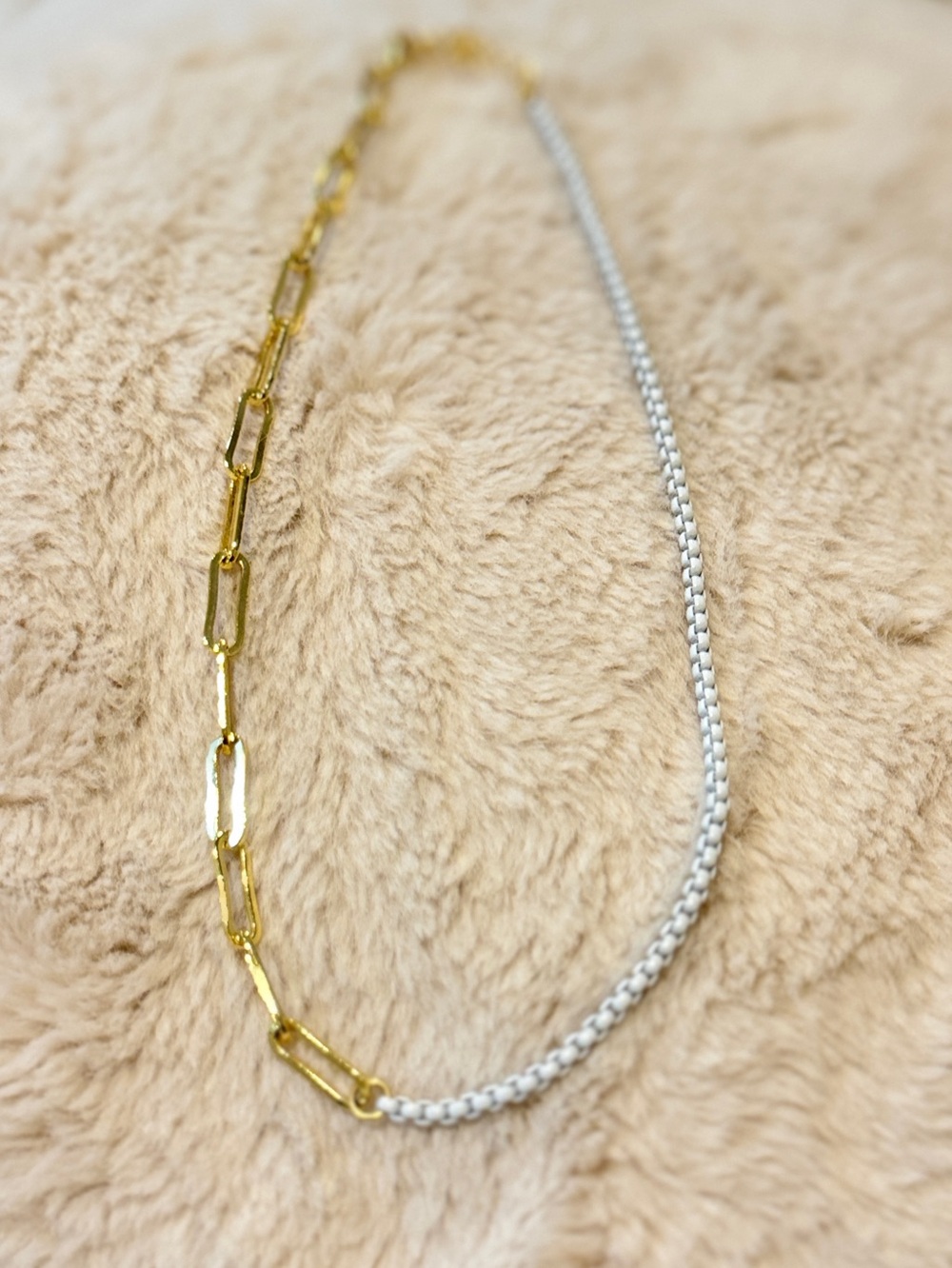 Gold Layered Bead and Chain Necklace Set with White Braided Accent - Picture 6 of 7